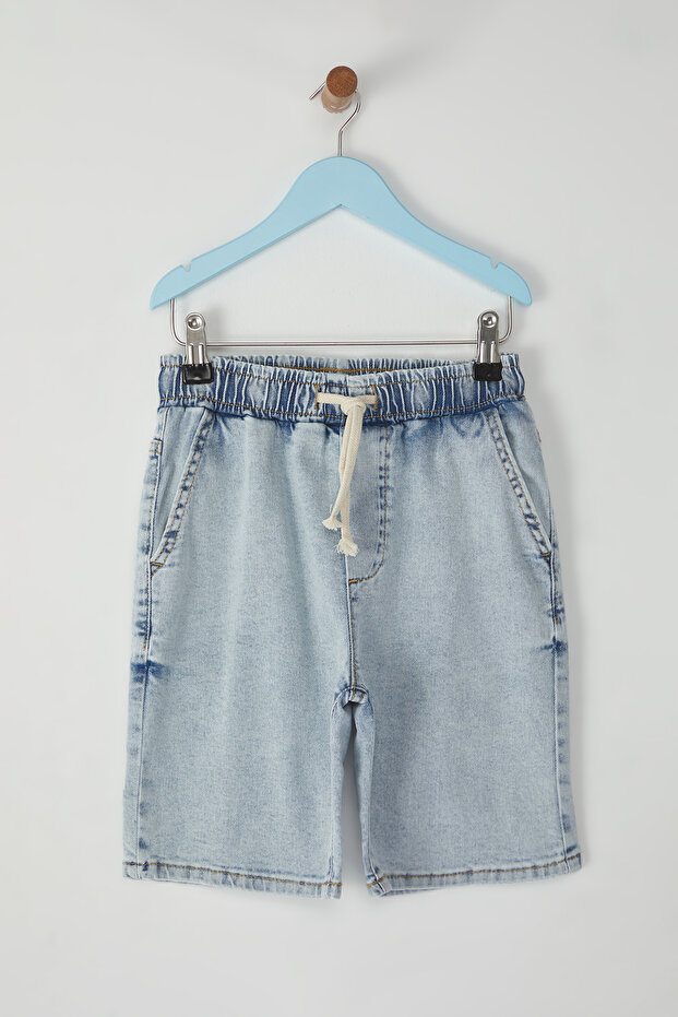 Açık Mavi Erkek Çocuk Pamuklu Cepli Lastikli Denim Şort & Bermuda TKDSS25SR00008 - 2