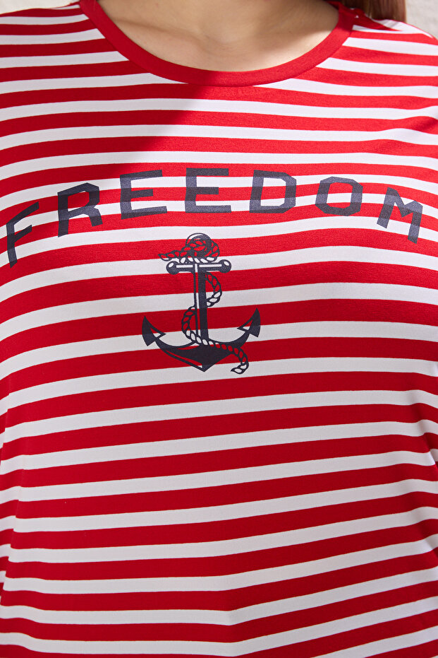 Piros csíkos nyomott nagy méretű póló TBBSS25BF00037 - 3