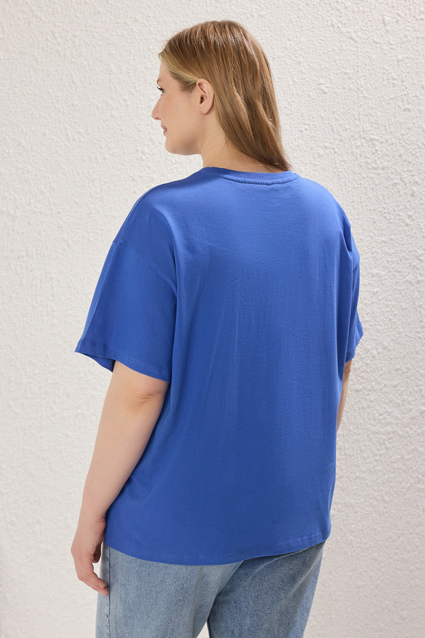 Saks Geniş Kalıp Baskılı %100 Pamuk Büyük Beden Örme T-shirt TBBSS25BF00041 - 4