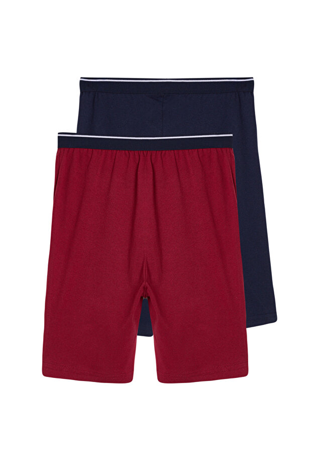 Lacivert- Bordo Regular Fit 2'li Örme Şort TMNSS25SR00045 - 11