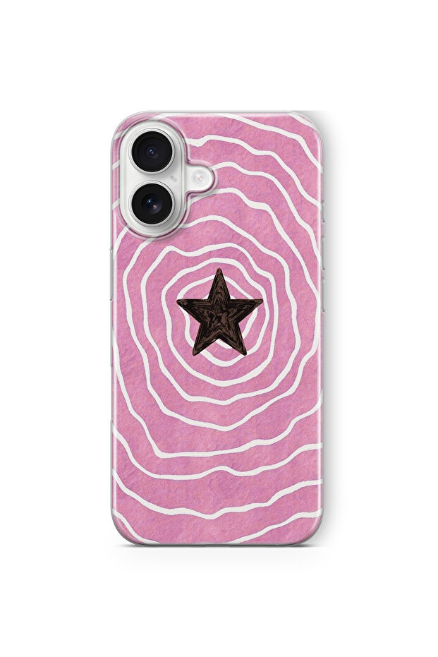 iPhone 16 Compatible Black Star Design Printed Transparent Case - 1