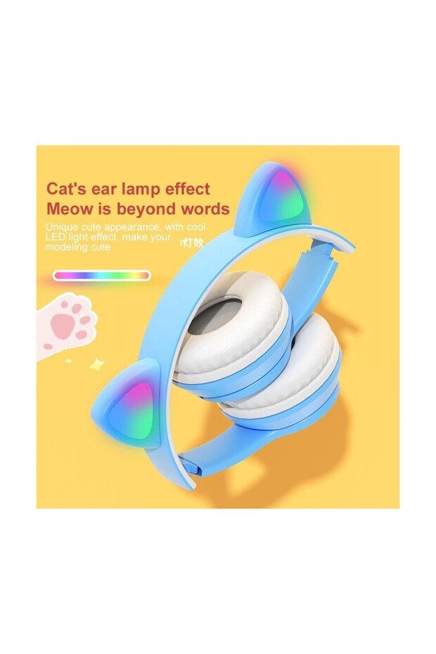 P47M Kedi Kulağı Tasarımlı RGB Işıklı Bluetooth 5.0 Kablosuz Kulaklık - 3