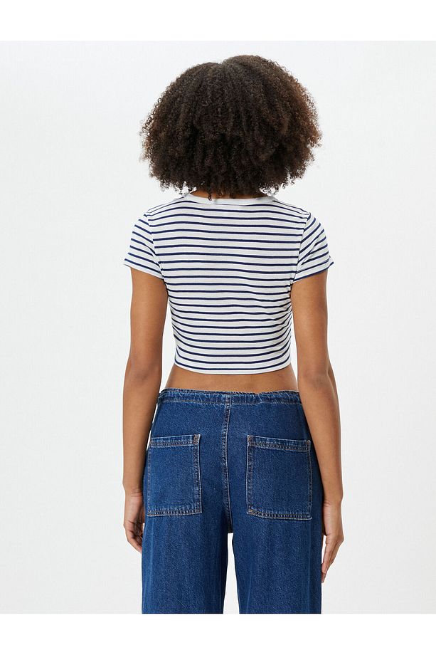 Crop Tişört Kısa Kollu Bisiklet Yaka Slim Fit - 4