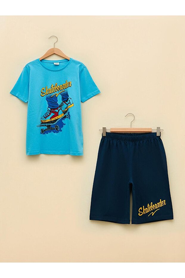 Crew Neck Printed Short Sleeve Boys Pajama Set (S2)