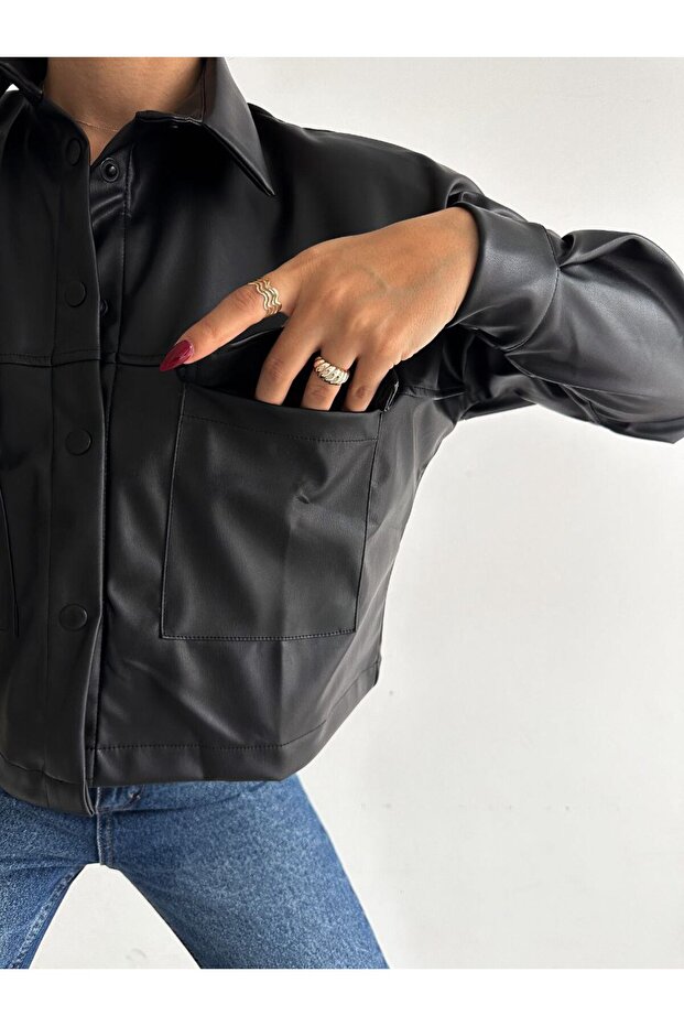 Crop deri  gömlek - 2