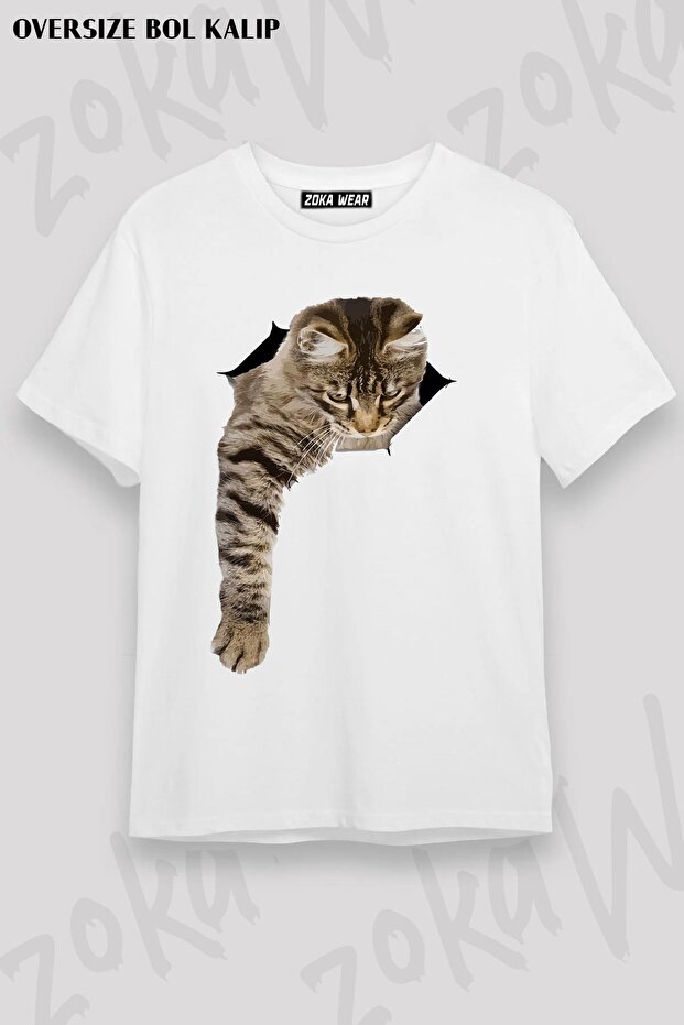 Unisex Oversize Mold 3D Kitten Visual Design Printed Tshirt
