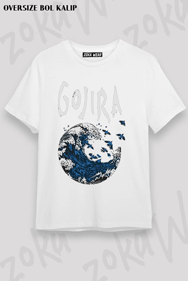 Unisex Oversize Fit Kanagawa Wave Gojira Design Printed Tshirt
