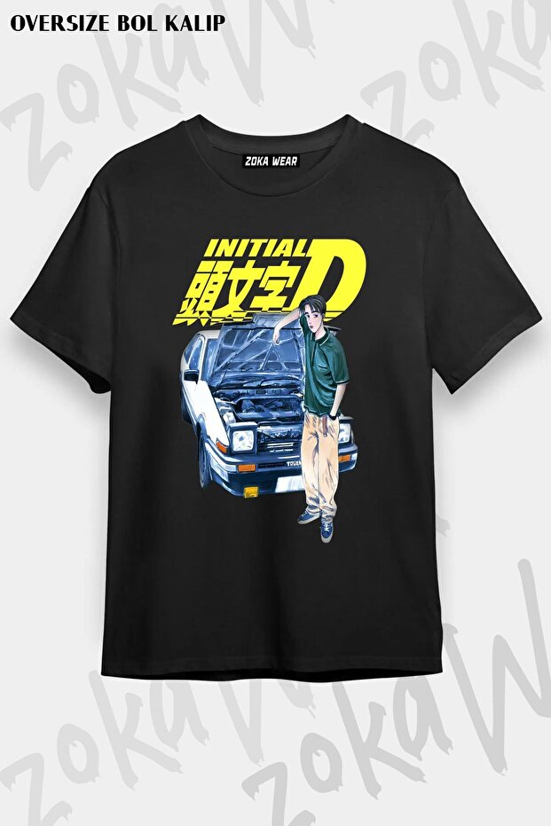 تي شيرت مطبوع بتصميم كبير الحجم للجنسين من Fujiwara Ae86