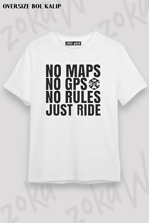 Unisex Oversize Motorcycle Design - No Maps Gps Rules Printed T-Shirt