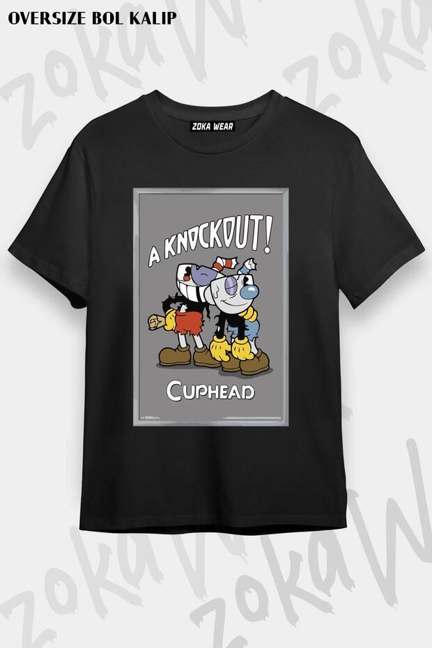 Unisex Oversize Fit Knockout Cuphead Design Printed Tshirt