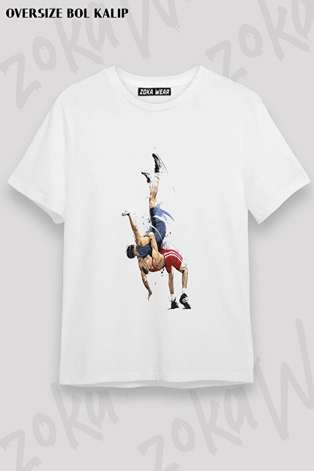 Unisex Oversize Pattern Wrestling Design Printed Tshirt