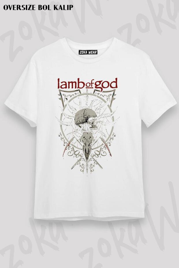Unisex Oversize Mold Skull Lamb of God Design Printed Tshirt
