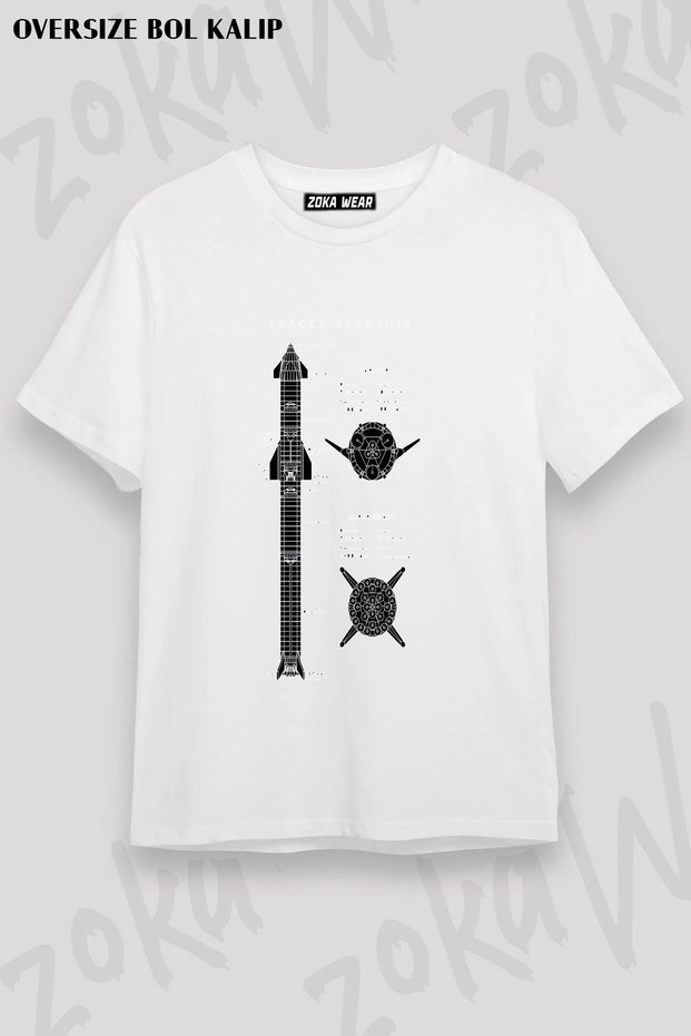 Unisex Oversize Fit Spacex Starship Design Printed Tshirt