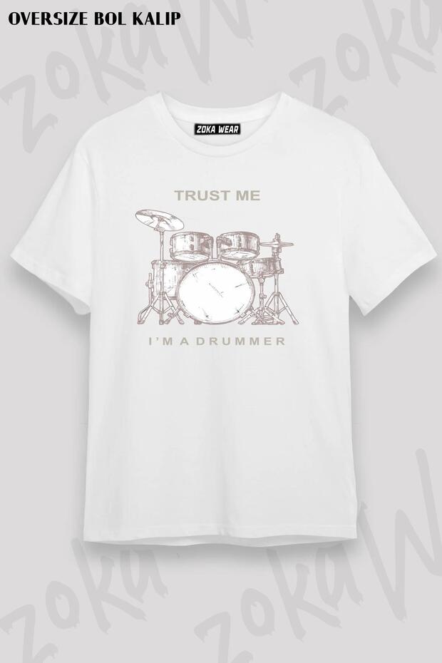 Unisex Oversize'Trust Me I'M a Drummer' Drum Pattern Tshirt