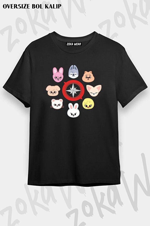 تي شيرت مطبوع بتصميم Skzoo Stray Kids مقاس كبير للجنسين