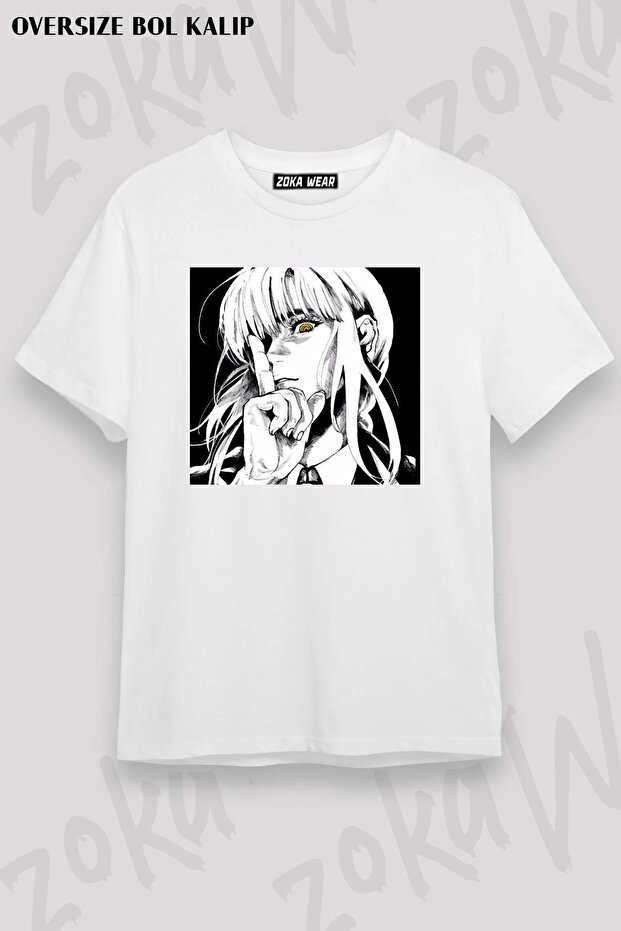 تي شيرت مطبوع بتصميم كبير الحجم للجنسين من Chainsaw Man Makima v2