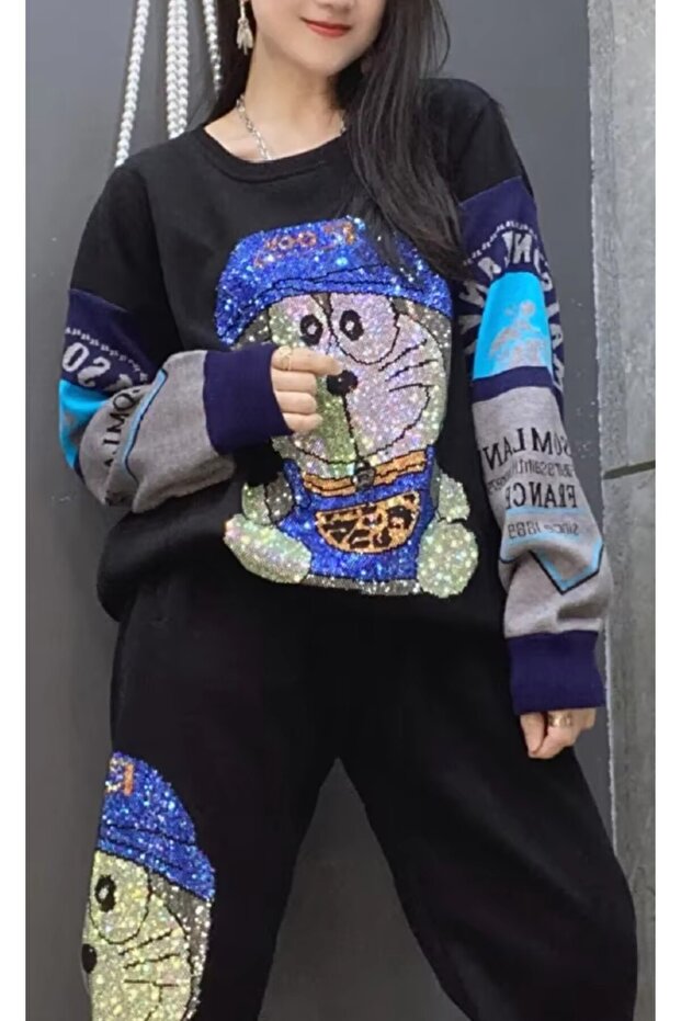 Kadin Anime Taş İşlemeli Sweatshirt - 4