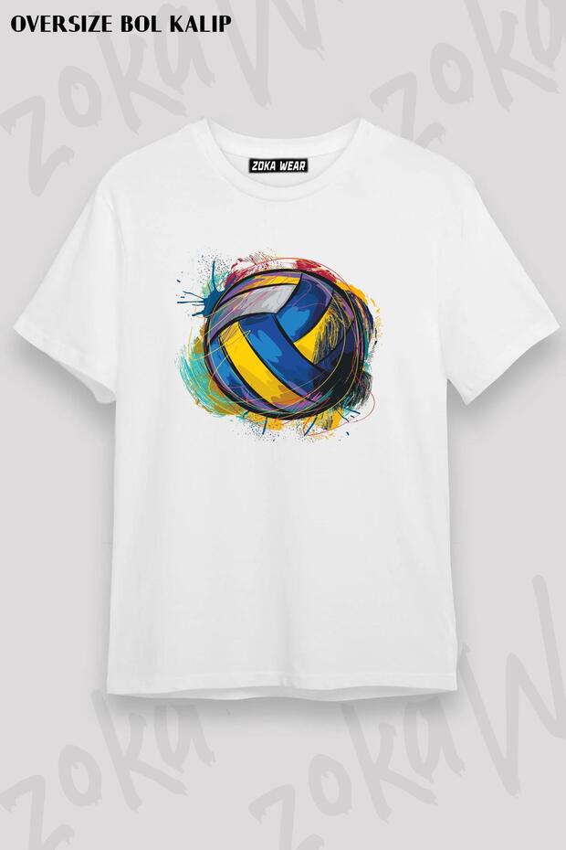 Unisex Oversize Mold Colorful Volleyball Ball Design Printed Tshirt