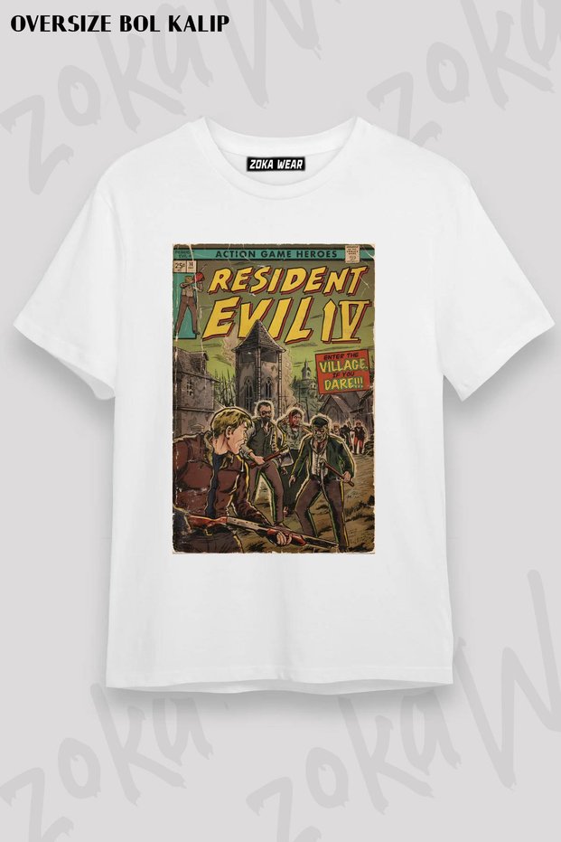 Resident Evil 4 Fan Art Comic Patterned Unisex Oversize Tshirt