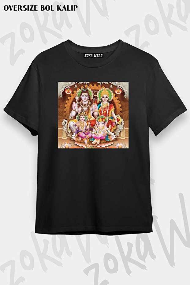 Unisex Oversize Lord Shiva Parvati Ganesh Krishna Patterned Tshirt