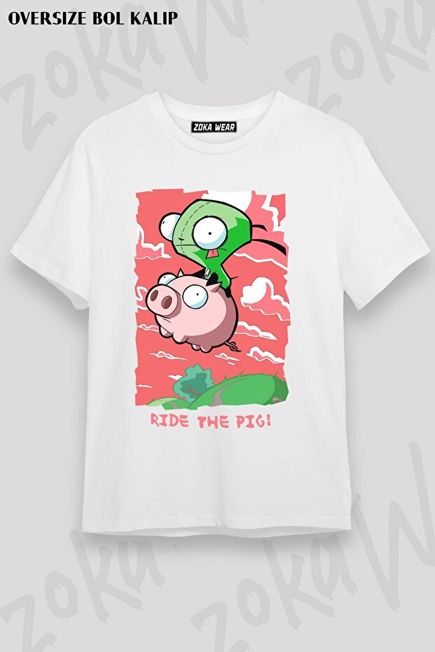 تي شيرت مطبوع بتصميم كبير الحجم للجنسين من Invader Zim Gir Robot