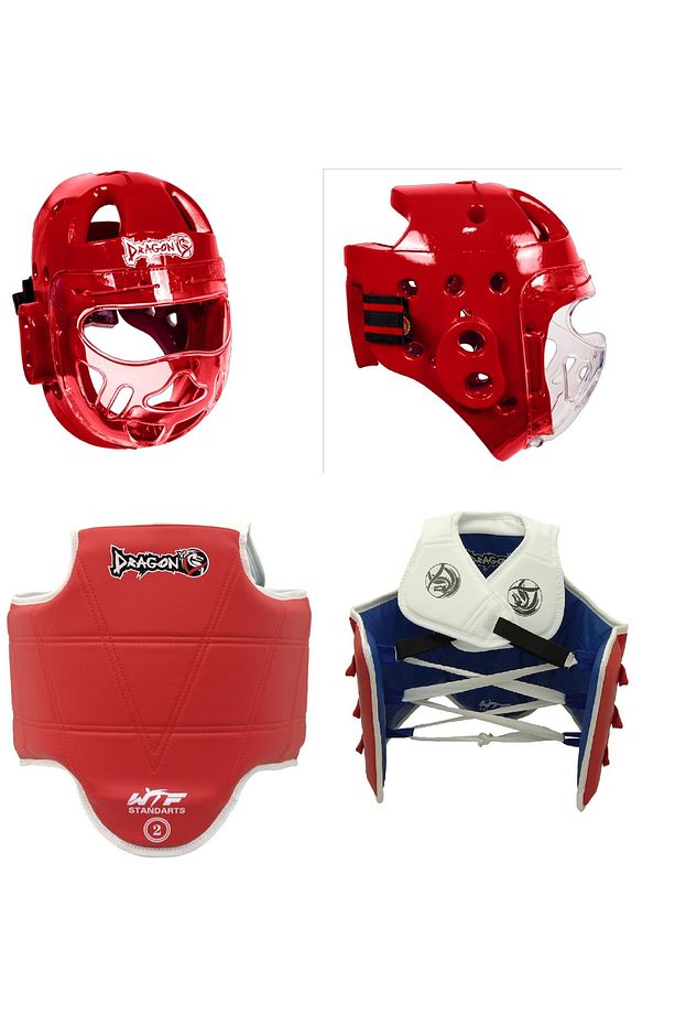 Safeguard Göğüs Koruyucu Yelek Çift Yönlü + Kapalı Camlı Mantar Kask SET TAEKWONDO/TEKVANDO - 1