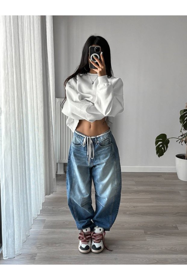 Blue Washed Stitching Detailed Regular Fit Jeans