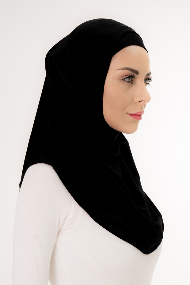 Bonneted Pleated Ready-Made Practical Shawl Black Double Set - 3