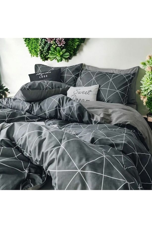 PAMUKLU  GEOMETRİK DESEN TEK KİŞİLİK NEVRESİM TAKIMI - 1