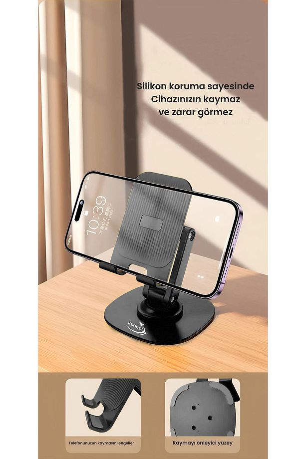 Masa Üstü Tablet ve Telefon Tutucu Stand 3 Kademeli 360 Derece Döndürülebilir - 3