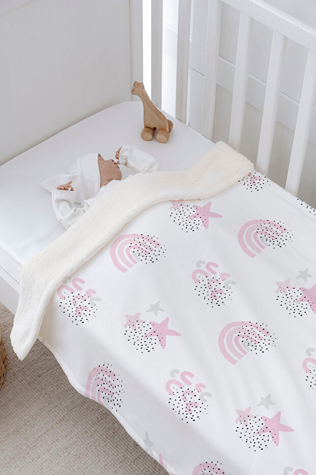 Plush Double Face Blanket (80X120) - Fam Goals - Salmon Star And Rainbow