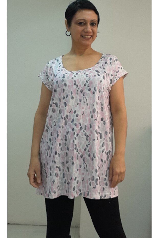 Coming Low Sleeve Combed Cotton Viscose T-Shirt with a Pink Print Whole Size