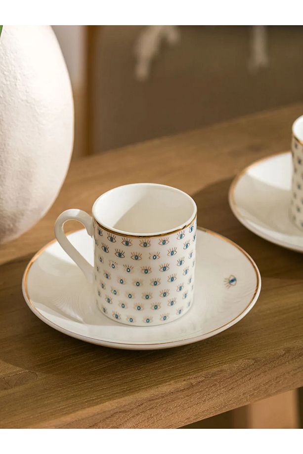 LCW HOME Mavi Göz Baskılı 2 Kişilik Porselen Kahve Fincan Takımı 90 Ml T T - 2