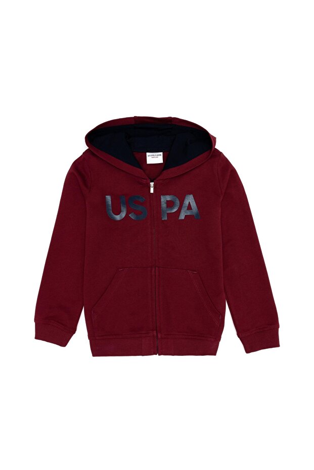 Çocuk Vişne Basic Kapüşonlu Sweatshirt - 1