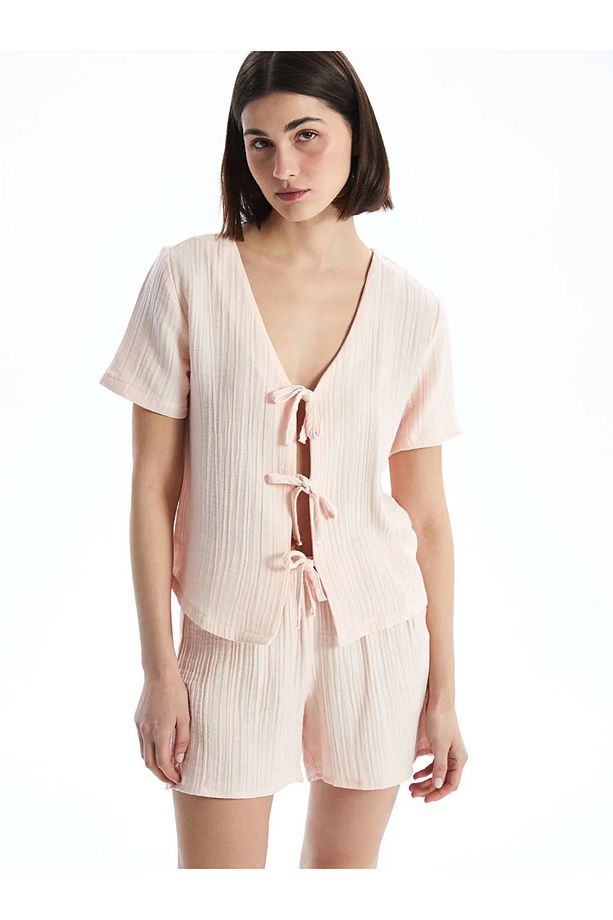 LCW DREAM Pembe V Yaka Kadın Şortlu Pijama Takımı - 1