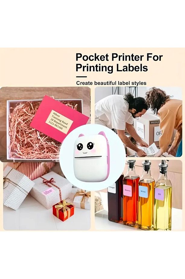 Pembe Mini Yazıcı ve 15 Yedek Rulo & Taşınabilir Mini Termal Yazıcı Bluetooth Bağlantılı - 5