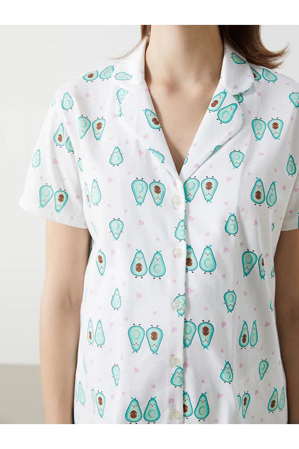 LCW DREAM Ekru Gömlek Yaka Desenli Hamile Pijama Takımı - 3