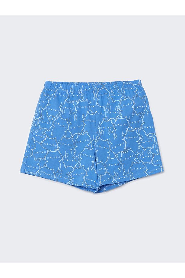 LCW Young Mavi Gömlek Yaka Baskılı Kadın Şortlu Pijama Takımı - 3