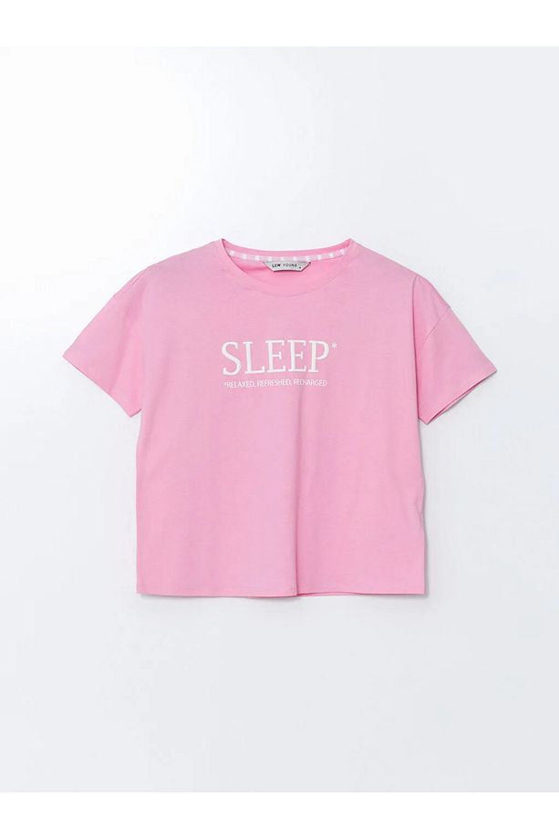 LCW Young Pembe Bisiklet Yaka Baskılı Kadın Şortlu Pijama Takımı - 2
