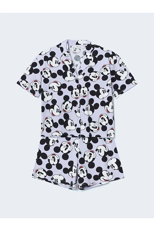LCW Young Lila Mickey Mouse Baskılı Kadın Şortlu Pijama Takımı - 4