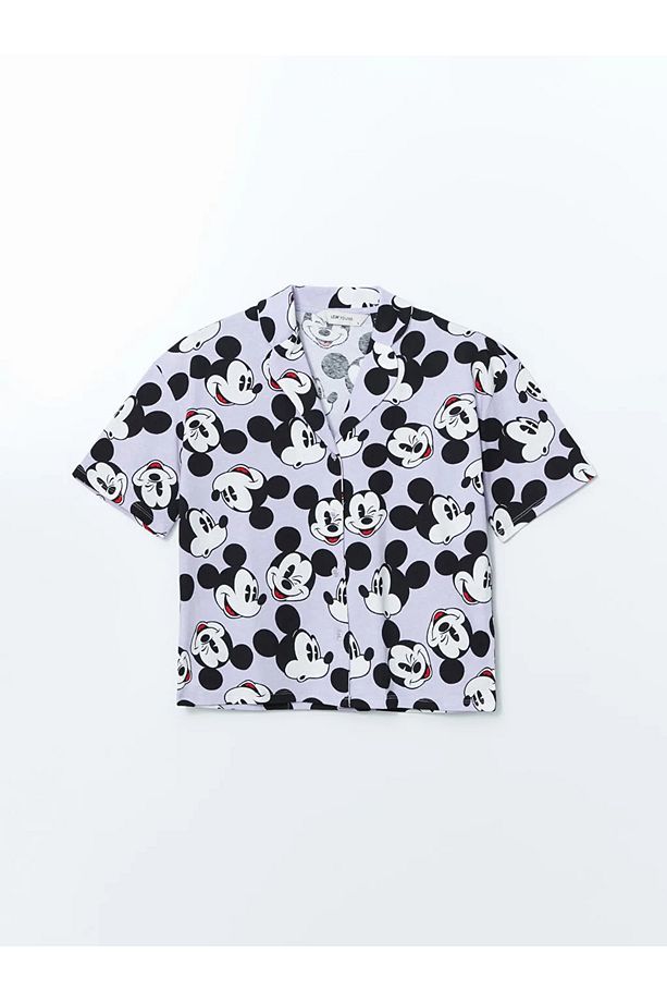 LCW Young Lila Mickey Mouse Baskılı Kadın Şortlu Pijama Takımı - 2