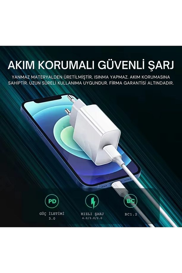 iPhone Tüm Serilere Uyumlu 20w Hızlı Şarj Seti Adaptör ve Type C Kablosu 7 8 X 11 12 13 14 Plus Pro - 3
