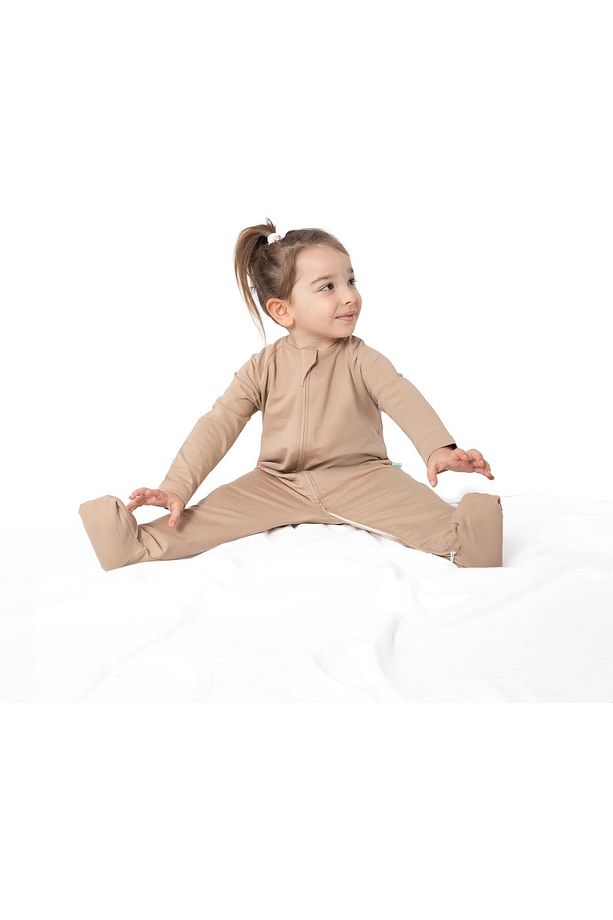 trendymr Organik Pamuk Çocuk Ayaklı Uyku Tulumu - 1 TOG - (12-18 Ay) - Kum Beji Life 1021572 - 1