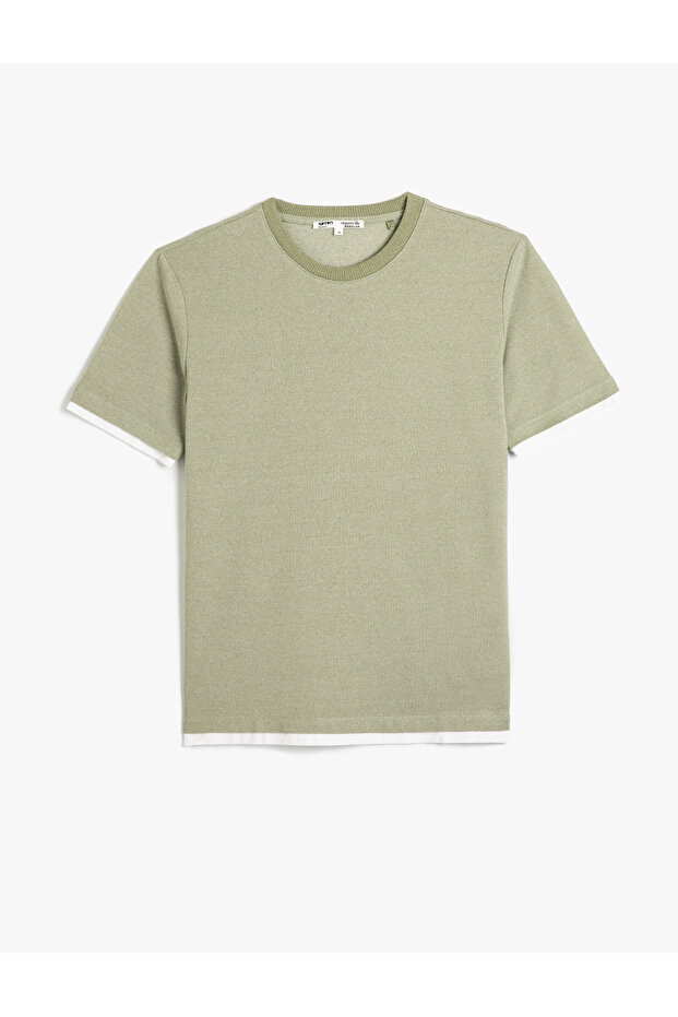 Crew Neck Contrast Detail Regular Fit Cotton Blend Short Sleeve Basic T-Shirt