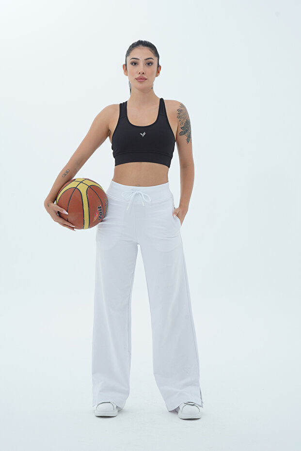 Daily Core - White High Waist Loose Leg Women's Palazzo Sweatpants