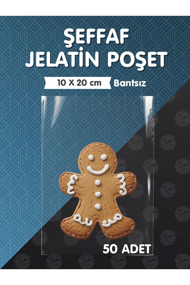 Bantsız Şeffaf Poşet (10x20 cm)   50 Adet Parlak Jelatin Paket Hediye Poşeti -T1205 - 1