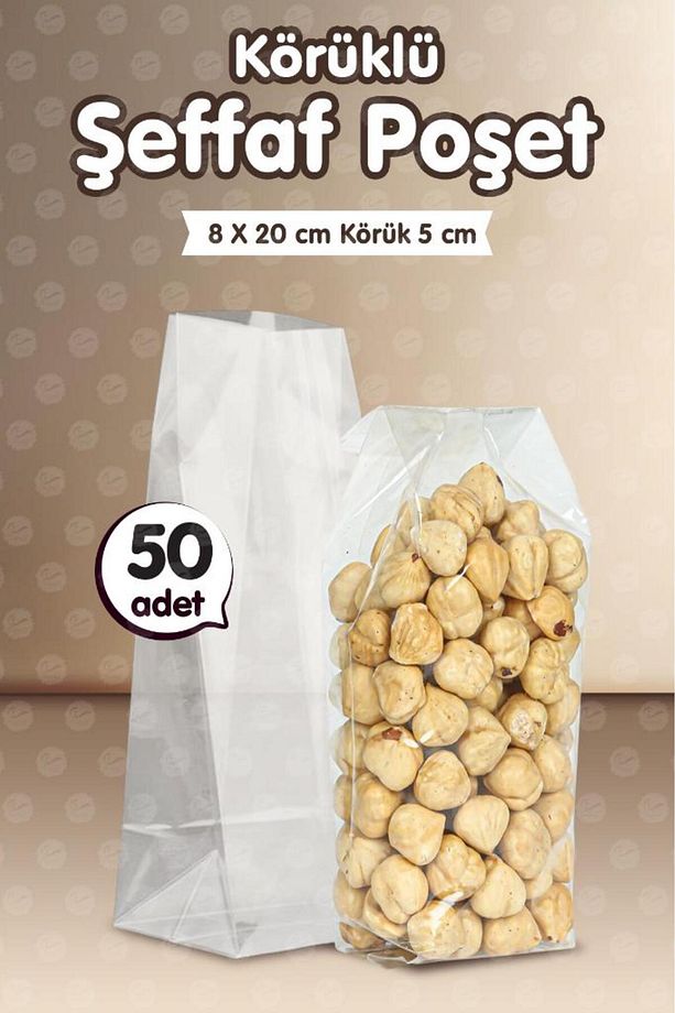 Yan Körüklü Jelatin Torba 8x20 Cm Körüklü Şeffaf Poşet 50 Adet-T1203 - 1