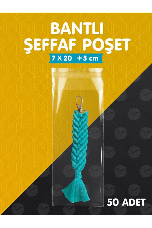 Bantlı Şeffaf Poşet (7x20+5 cm)   50 Adet Parlak Jelatin Paket Hediye Poşeti -T1204 - 1