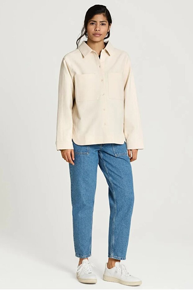 Women Plain Long Sleeves Jacket Shirt, Beige
