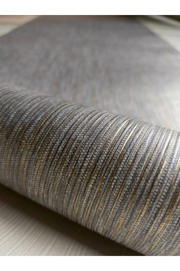 Antrasit Işıltılı Gold Çizgili Silinebilir Kabartmalı Sade Duvar Kağıdı 5 M² - 1